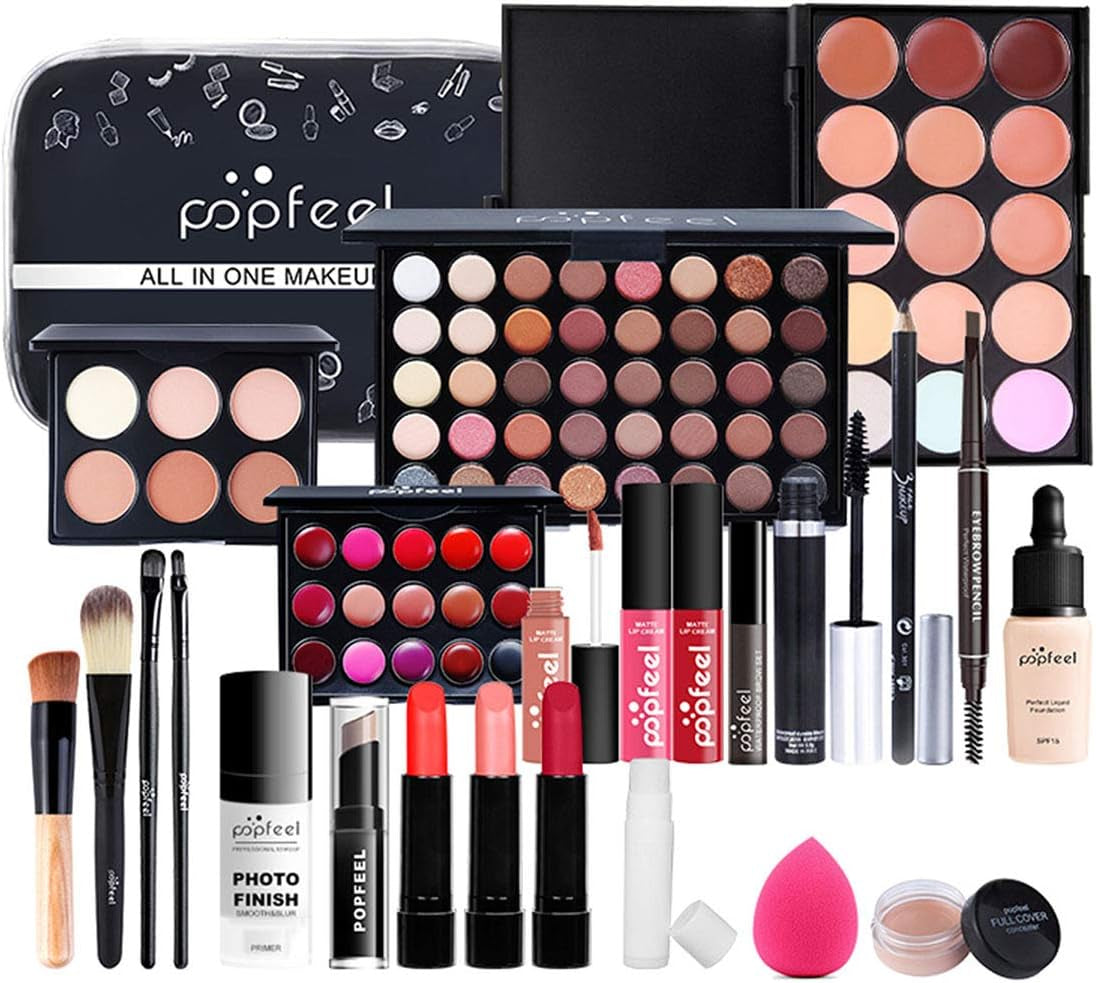 24Pcs Make-Up Cosmetic All in One Set Multi-Purpose Beauty Kit with Gift Bag - Highly Pigmented Makeup Palette Combination Lip Face Eyebrow Eye Make up Brush Items for Essential Starter #01