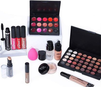 24Pcs Make-Up Cosmetic All in One Set Multi-Purpose Beauty Kit with Gift Bag - Highly Pigmented Makeup Palette Combination Lip Face Eyebrow Eye Make up Brush Items for Essential Starter #01