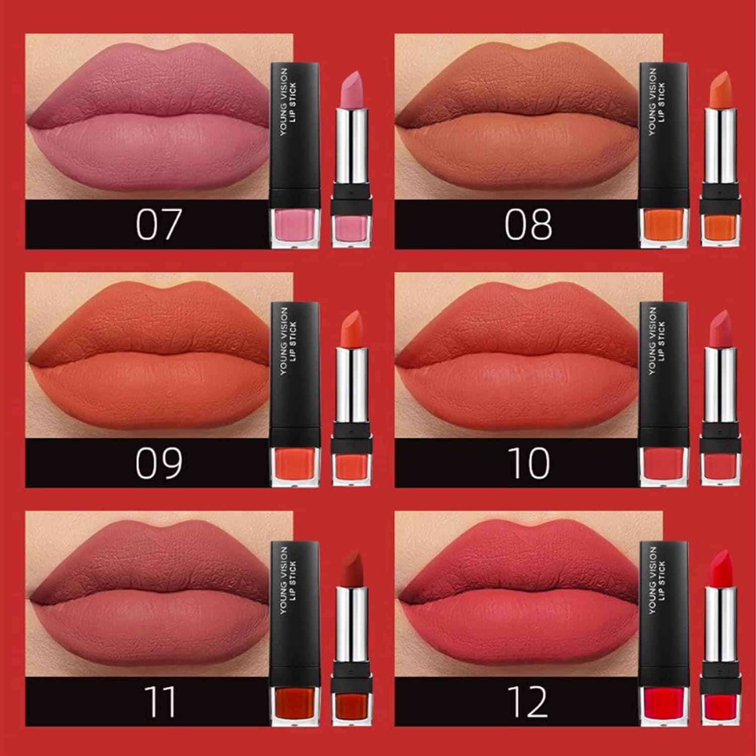 Matte Nude Lipstick, Lip Stick Bundles Gift Box Set, Waterproof Long Lasting Retractable, for Daily/Travel/Party/Work Makeup, 6 Packs