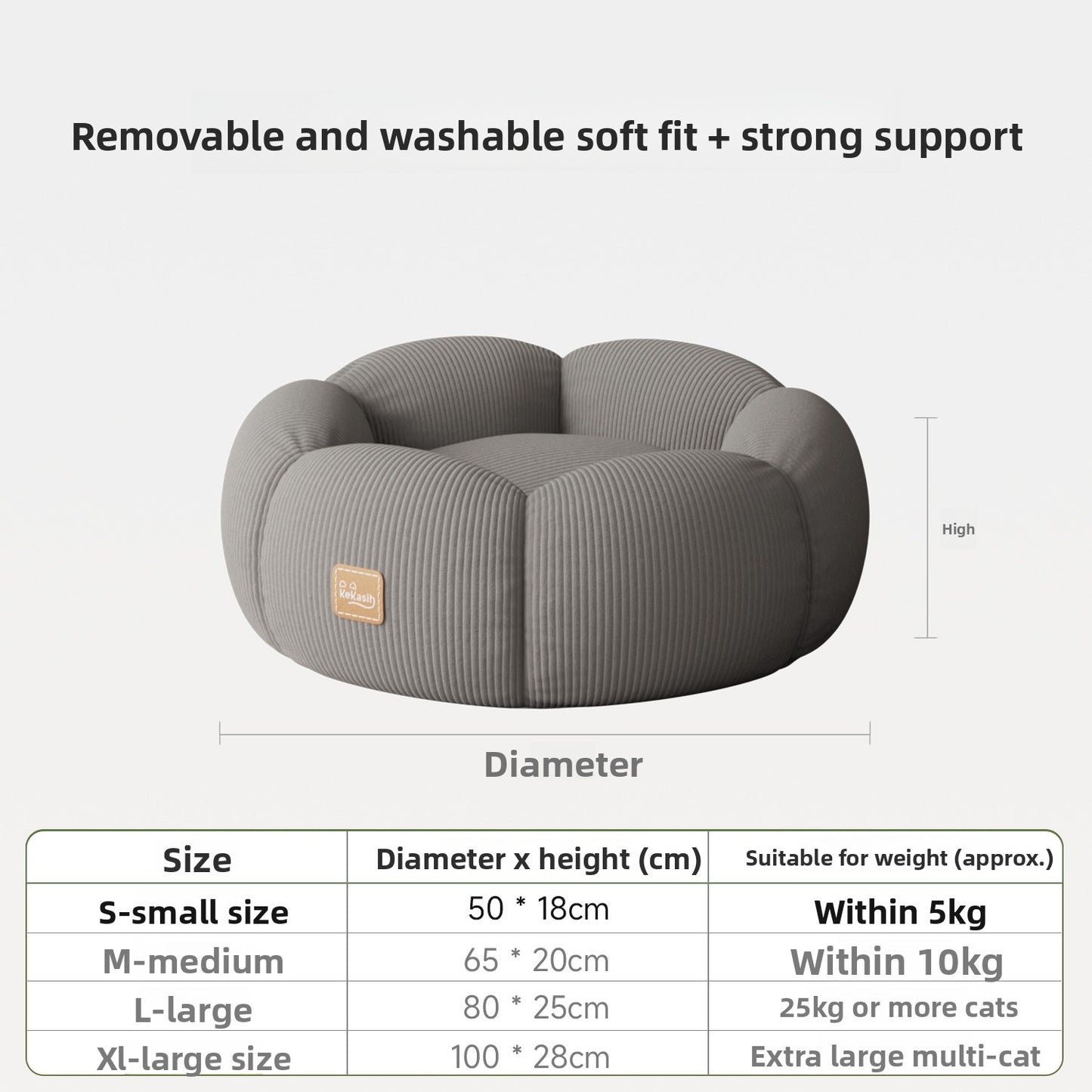 KeKasih Removable Washable Cat Bed with Anti-Slip Base