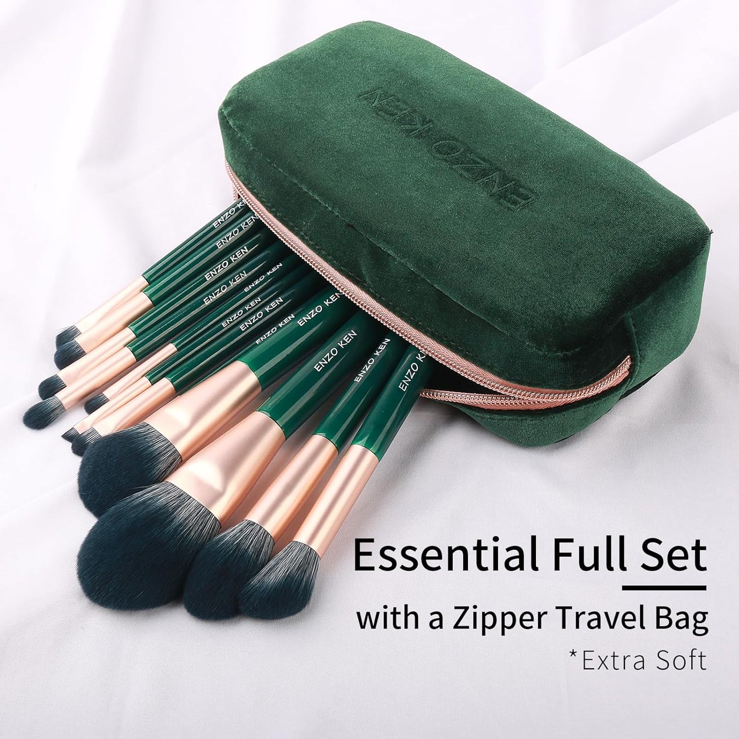 Natural Fiber & Goat Hair Makeup Brush Set Professional, Combined Hair Makeup Brushes Set with Case, Green Cosmetic Brushes Makeup Set, Natural Makeup Brushes, Natural Bristle Makeup Brushes.