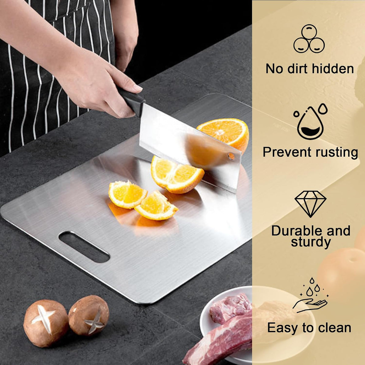 Stainless Steel Cutting Boards for Kitchen,Sus304 Cutting Boards for Kitchen,Double-Sided Food Grade Cutting Board,Cutting Meat,Cheese,Vegetable,Fruit (34×23Cm)