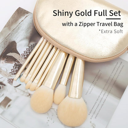 Natural Hair Makeup Brush Set Professional, Fox Hair Makeup Brushes Set with Case, Gold Cosmetic Brushes Makeup Set, Natural Makeup Brushes, Natural Hair Make up Brushes Set Professional.