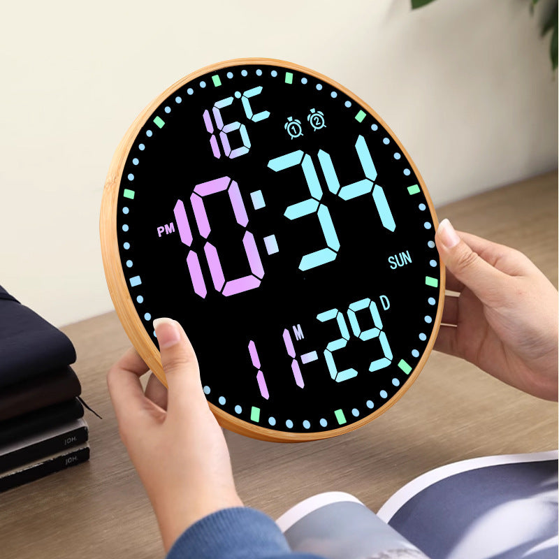 Bamboo Wood LED Digital Wall Clock with Remote Control Teemdrop